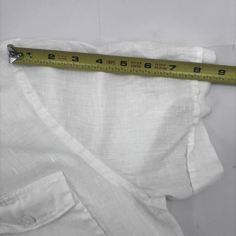 Perry Ellis Mens White 100% Linen Short Sleeve Button Down Shirt Size M Pocket - Picture 8 of 9